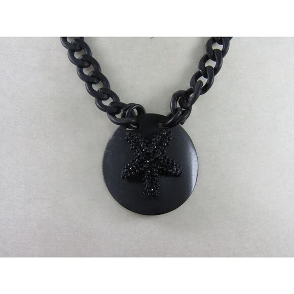 Fresh Black Gun Metal Starfish Rhinestone Pendant Chain Necklace 22" Oval Ocean - Picture 2 of 6